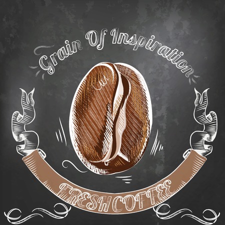 Coffee vector  poster in vintage style drawing with chalk on a blackboard coffee grain symbol of inspirationのイラスト素材