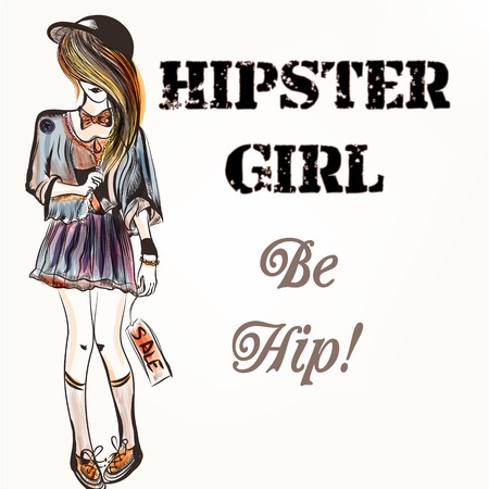 Fashion hipster background with stylish  hipster girl be hipのイラスト素材