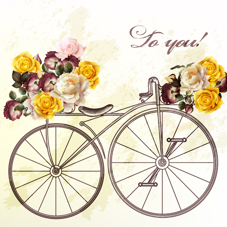 Bicycle with basket fully of rose flowers to youのイラスト素材