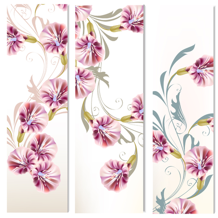 Floral vertical brochures set with flowers and ornamentのイラスト素材