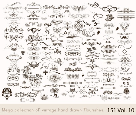 Big set or collection of calligraphic flourishes and swirls for designの販売画像