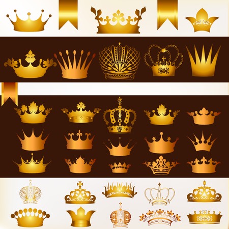 Collection of  vector crowns in golden colorのイラスト素材