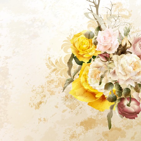 Grunge vector background with rose  flowers in vintage styleのイラスト素材