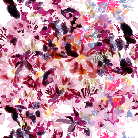 Beautiful floral  seamless background with abstract flowers painted by watercolor spotsのイラスト素材