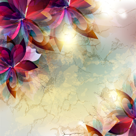 Grunge abstract  antique background with shabby texture and colorful foliageのイラスト素材