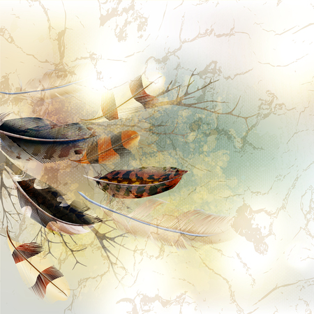 Vector fashion background feathers in futuristic grunge styleのイラスト素材