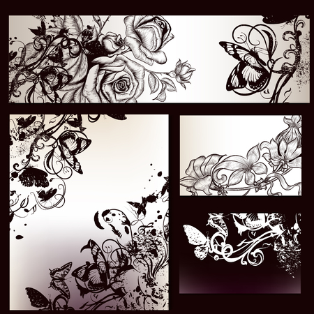 Corporate identity templates with hand drawn roses and flourishes  floral designのイラスト素材