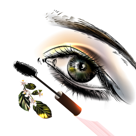 Art fashion illustration with hand drawn realistic female eye with make upのイラスト素材