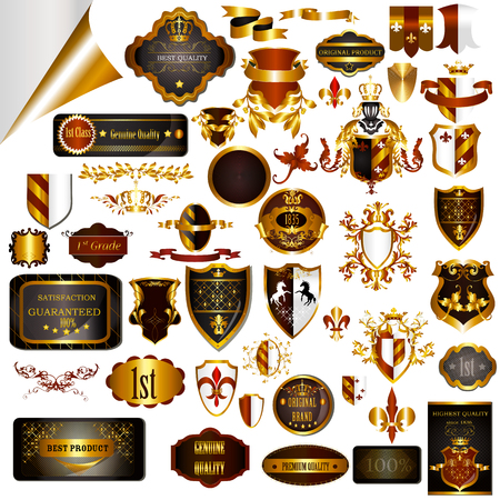 Big collection of luxury labels in golden color, vintage styleのイラスト素材