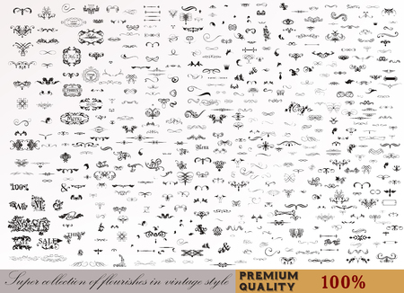 Big collection of premium quality flourishes, calligraphic elements, frames and other in victorian classic style. Super setのイラスト素材