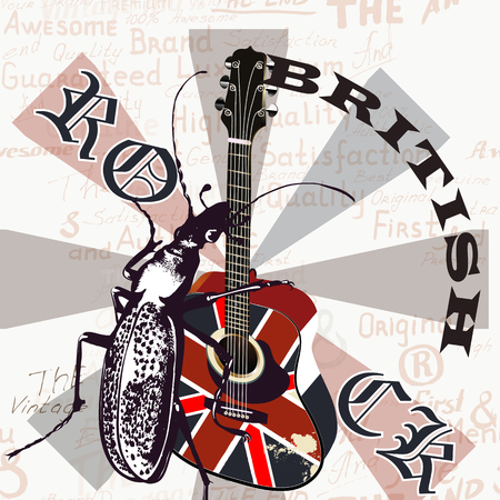 Music creative grunge with GB flag and acoustic guitarのイラスト素材