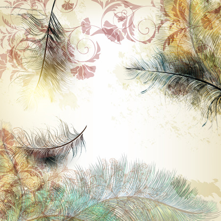Art fashion background with feathers and flourishesのイラスト素材