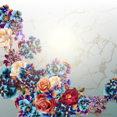 Grunge vector background with rose flowers in vintage styleのイラスト素材