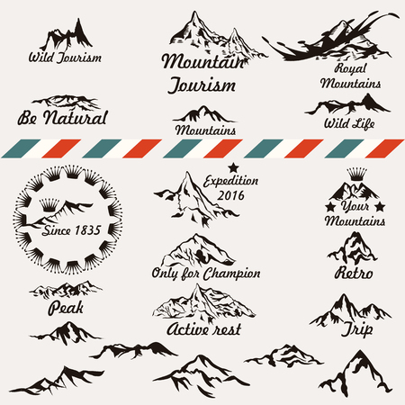 Collection of retro vector mountain silhouettes for logotype and badges designのイラスト素材