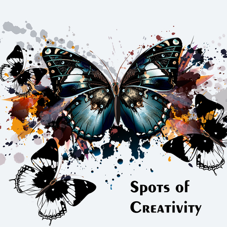 Abstract illustration or flyer design, vector background with butterflies in abstract styleのイラスト素材