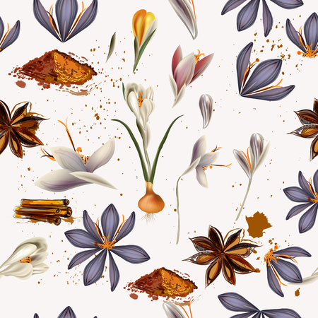 Creative background with anise stars, crocus and grunge spotsのイラスト素材