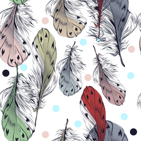 Boho tribal fashion illustration with feathers. Vector patternのイラスト素材