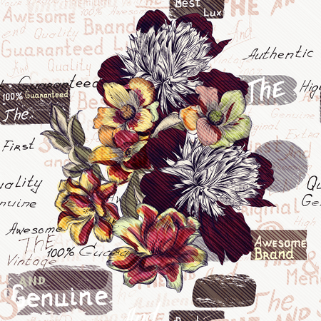 Vintage style floral illustration with flowers in grungeのイラスト素材