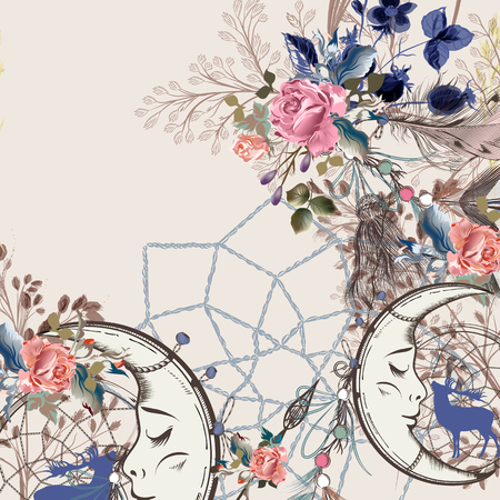 Fashion boho illustration in tribal styleのイラスト素材