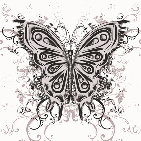 Butterfly illustration in swirl hand drawn doodle style for designのイラスト素材