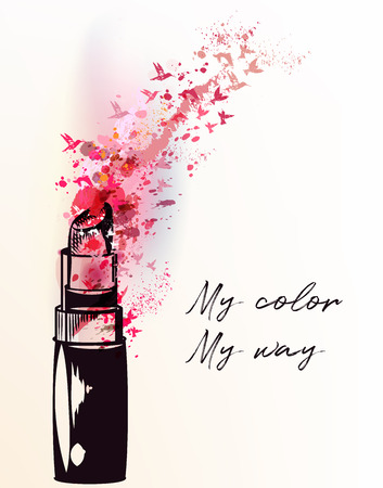Fashion illustration with beautiful lipstick and birds for designのイラスト素材