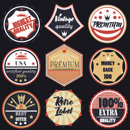 Set of vector vintage labels premium quality badgesのイラスト素材