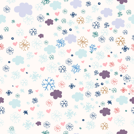 Colorful Christmas cute rustic pattern in blue and pink color with snowflakesのイラスト素材