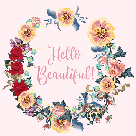 Round floral frame icon.のイラスト素材