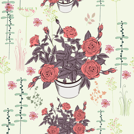 Cute vector rose floral pattern in rustic styleのイラスト素材