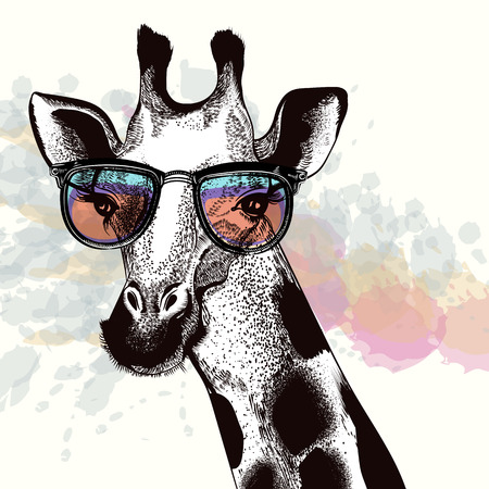 Fashion illustration with giraffe in hipster glasses.のイラスト素材