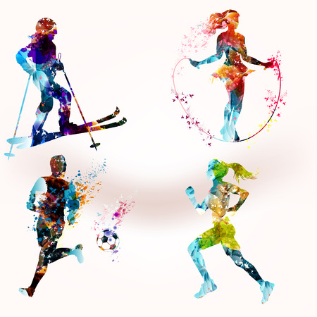 Collection of vector sporty people shapes in colorful styleのイラスト素材