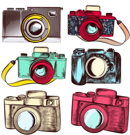 Collection of vector hipster camerasのイラスト素材