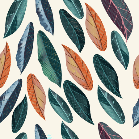 Tropical vector pattern with colored leafsのイラスト素材