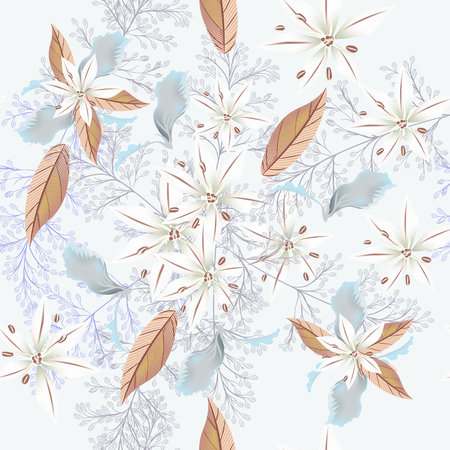 Beautiful field wild flowers and leaves in soft pastel colorsのイラスト素材
