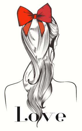 Fashion beautiful vector illustration girl with red bowのイラスト素材