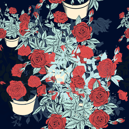 Beautiful vector pattern with rose flowers in vintage styleのイラスト素材