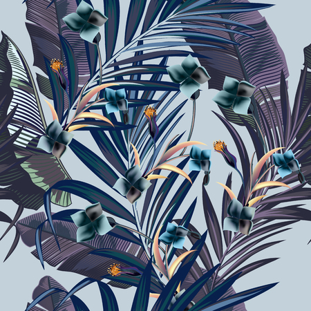 Fashion vector pattern with tropical branches in vintage styleのイラスト素材