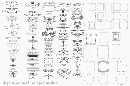 Collection of vector calligraphic elements, flourishes and page decorations, mega set for designの販売画像