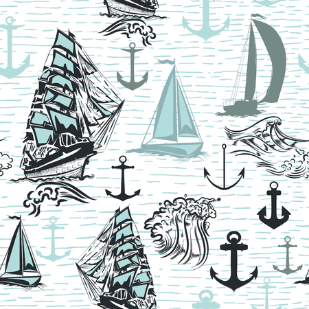 Simple summer wallpaper pattern with ships for designのイラスト素材