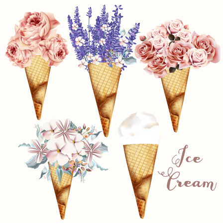 Set of vector flower ice creamのイラスト素材