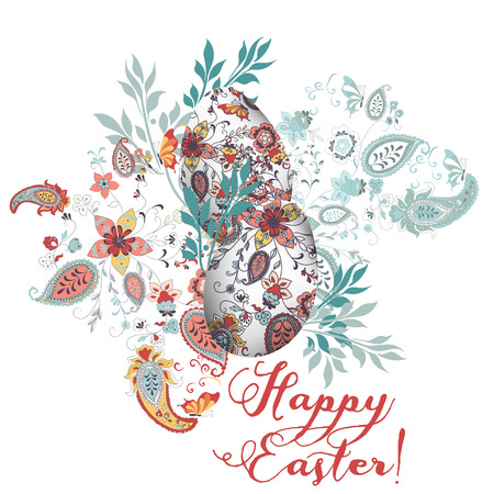 Easter greeting card with eggs decorated by swirlsのイラスト素材