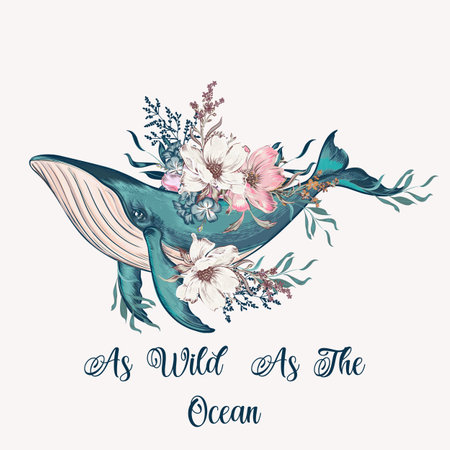 Apparel fashion vector print with whale and flowersのイラスト素材