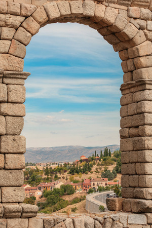 Old town in Segovia, Spain. View from aqueductの写真素材