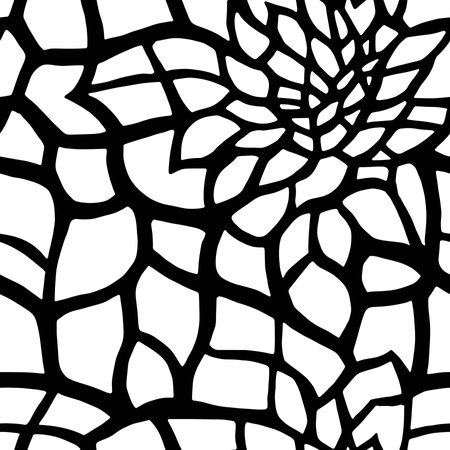 Vector Flowers, Black and White Floral Seamless Patternのイラスト素材