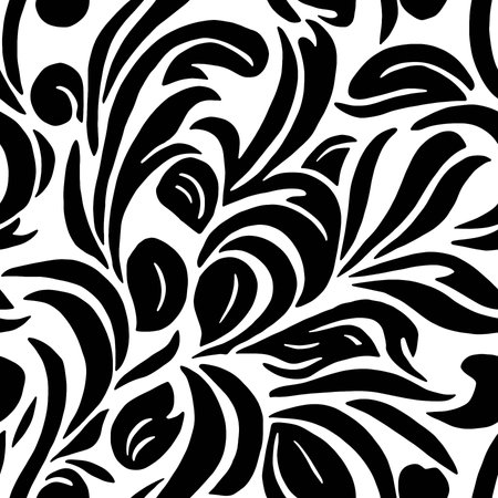 Vector Flowers, Black and White Floral Seamless Patternのイラスト素材