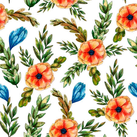 Watercolor hand drawn floral patternの写真素材
