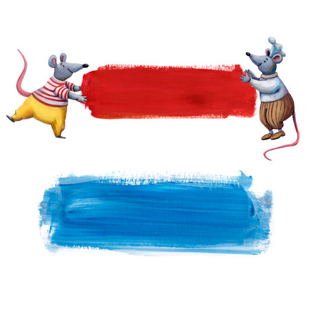 Cute cooking frame. Stroke border. Funny chef mouse character. gouche painting. children style invitation. decorative blank. card illustration. Rat character. Children's book style. greeting banner.の写真素材