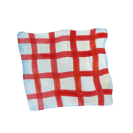 Red kitchen towel. Red stripes. Cute cartoon style. Red tablecloth. kitchen interior. home textile. Picnic fabric. kitchen accessories. Hygienic textile.の写真素材
