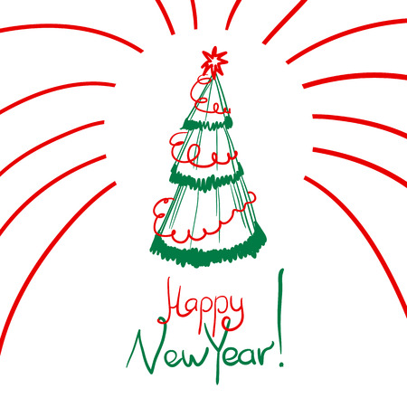 Christmas card with sketch New year tree EPSの写真素材