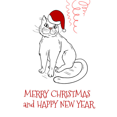 Christmas postcard design with santa catの写真素材
